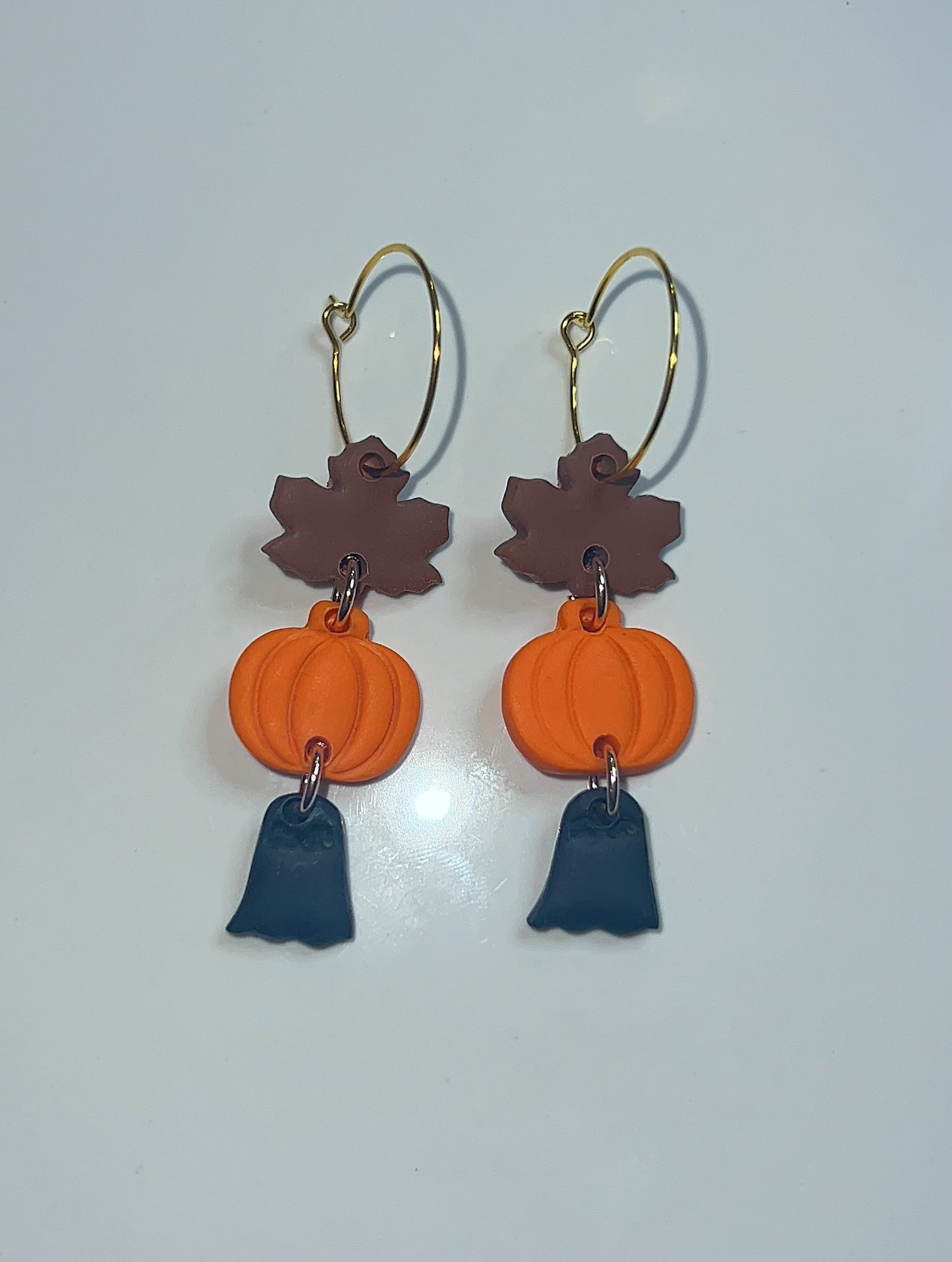 Autumnal mini leaf, pumpkin and ghost drop earrings