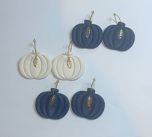 Large pumpkin earrings with gold leaf finding